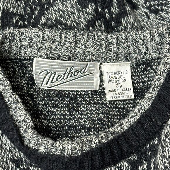 Vtg Crewneck Sweater Mens Large Grey Black Wool Blend Grandpa Biggie Cosby 90s - Picture 7 of 8